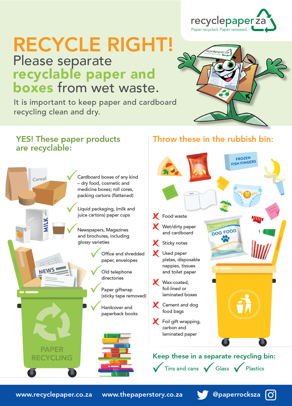 Please separate recyclable paper and boxes from wet waste info graphic.